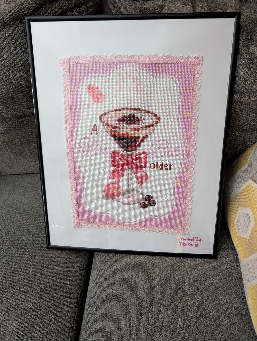 Handcrafted 16x20 A Tini Bit Older Pink Framed Diamond art Cocktail Painting